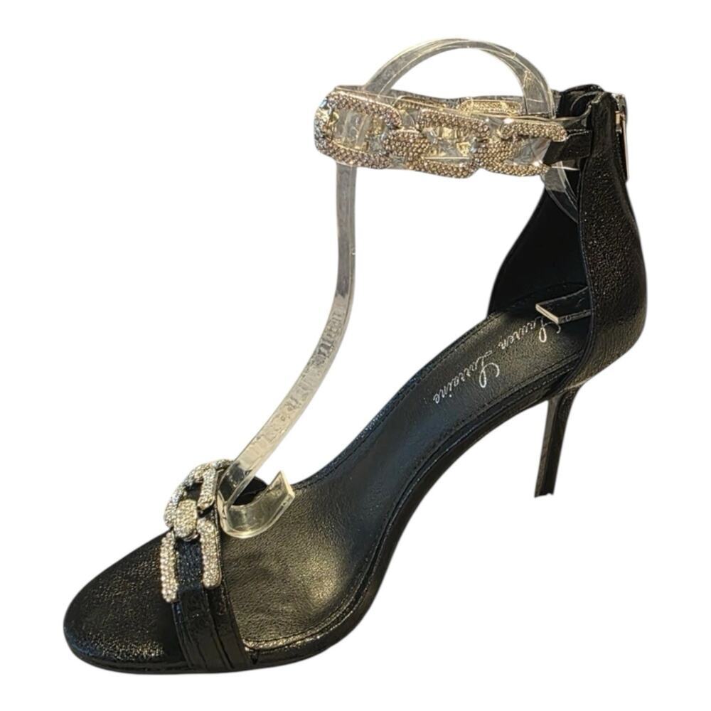 Lauren Lorraine sz 10 Farla Black Rhinestone Chain Ankle Strap Heels NEW